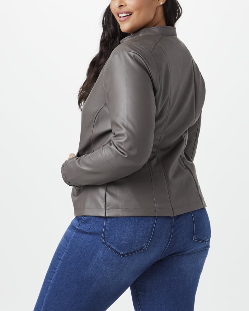 Freesia Plus Size Faux Leather Jacket Charcoal Grey